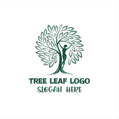 Tree Leaf Human Logo Design on White Background