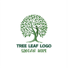 Tree Leaf Human Logo Design on White Background