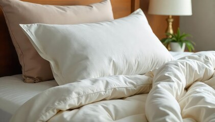 Luxurious bedding cushion, plump and inviting, perfect for adding comfort and style to any bedroom Soft, textured fabric and a neutral color palette create a serene atmosphere , throw pillow, rustic