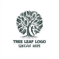 Tree Leaf Human Logo Design on White Background