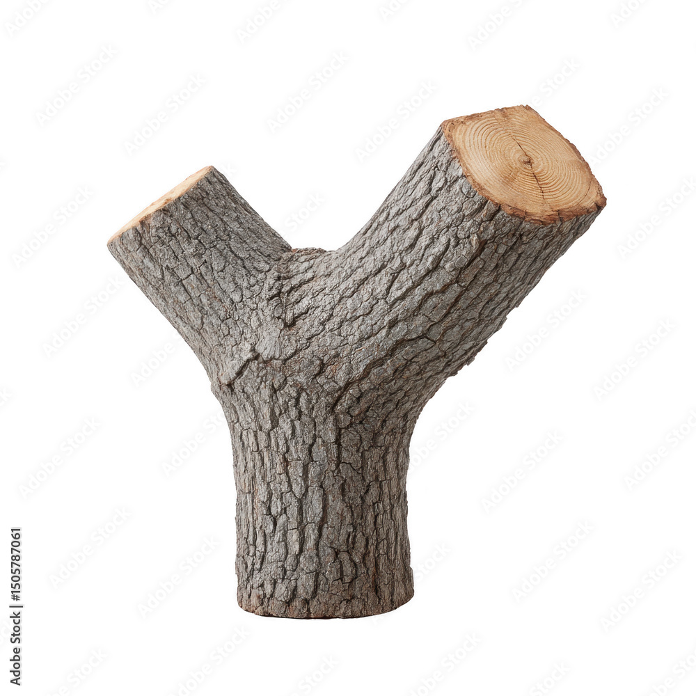 Poster y shaped tree branch with rough bark and smooth cut ends, isolated on transparency background. natur