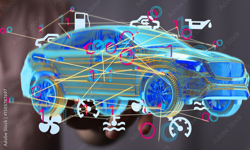 Poster innovative car diagnostics using cutting-edge technology. improve efficiency and maintenance.