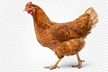 Fototapeta premium Detailed view of a domestic chicken, a popular farm animal, against a clear background.