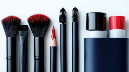 Black and Red Makeup Tools and Products Combination, Ideal for Makeup Tutorials, Product Displays, Beauty - related Design Materials