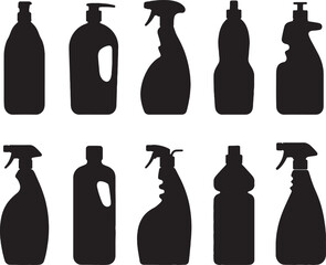 Cleaning product bottles silhouettes collection