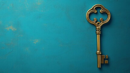 Antique key on teal background