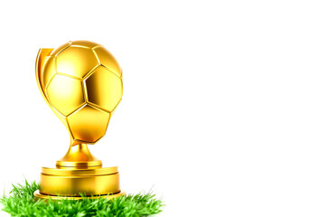 Golden Soccer Trophy on Lush Green Grass with White Background
