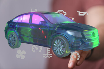 AR tech showcases car diagnostics.  Easy visual inspection & maintenance.