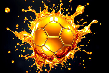 Golden Soccer Ball Exploding in Liquid Metal Splash