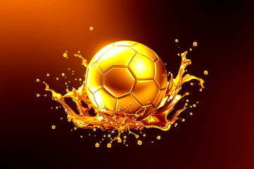 Golden Soccer Ball Emerging from Liquid Metal Splash