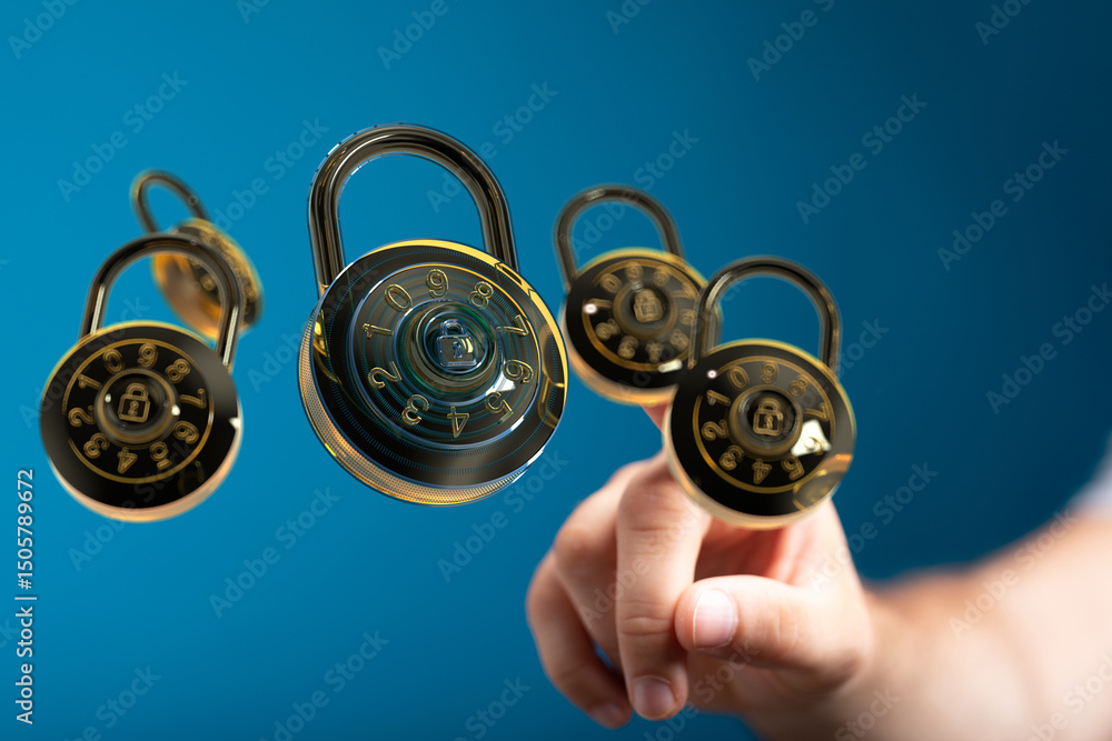 Aufkleber Cybersecurity and data protection.  Use strong passwords and multi-factor authentication.