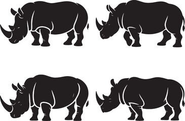 Four silhouettes of rhinos african wildlife