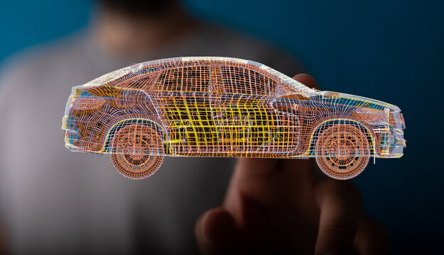 Innovative automotive design concept. 3D wireframe model of a luxury SUV.