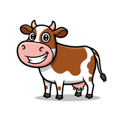 Cheerful cartoon cow illustration with white and brown spots