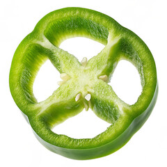 Circular green bell pepper ring, isolated on pure white background, ultra-detailed, 8K