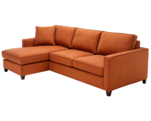 Cotton Sectional Sofa Cozy cotton sectional sofa warm orange hue, PNG on transparent background