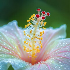 Closeup of a dew kissed hibiscus blossom