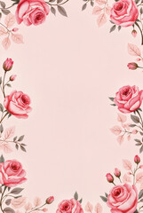  A delicate pattern of pink watercolor roses with green leaves on a soft pastel background, evoking timeless romance and vintage charm.