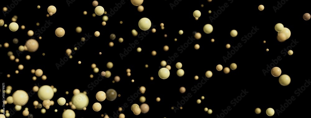 Poster beautiful abstract image of beige spheres floating on a black background. perfect for website banner