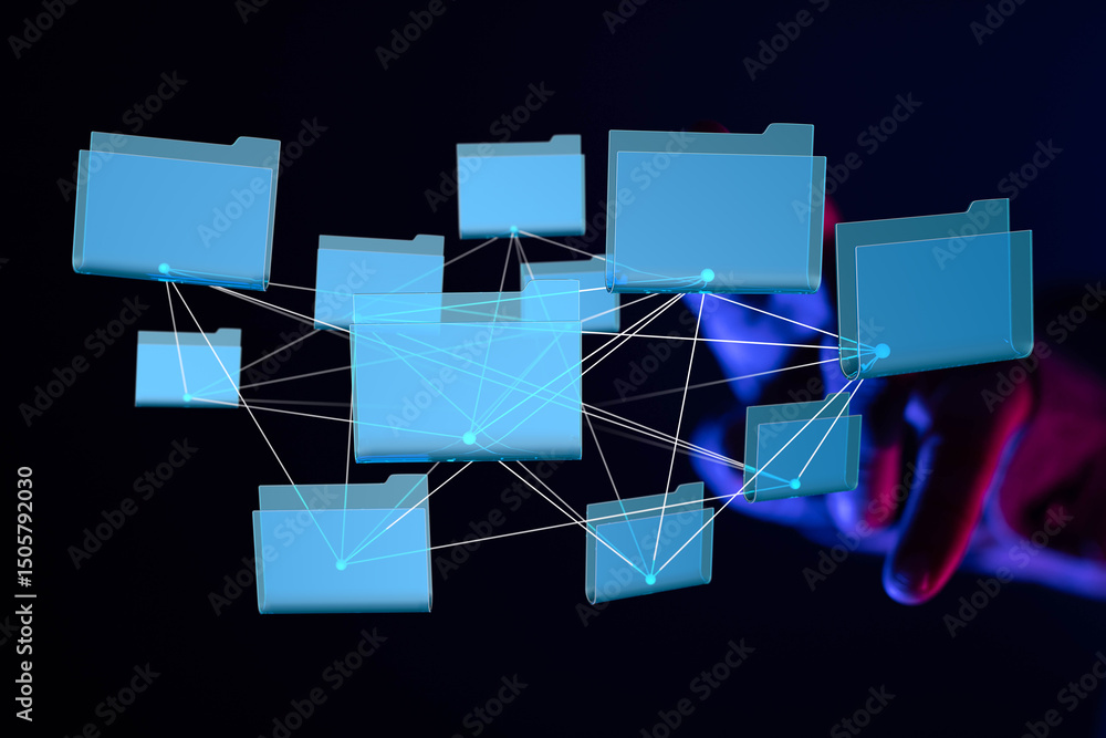 Aufkleber visual representation of secure file sharing and network data management. ideal for tech and busines