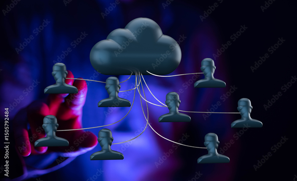 Leinwandbilder illustrative image of cloud computing, data sharing, and secure network collaboration.
