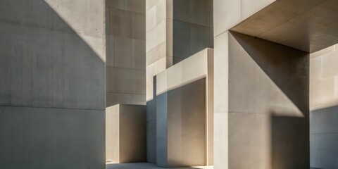 Obraz premium The interplay of light and shadow on a modern concrete structure, creating geometric patterns and highlighting the architectural details