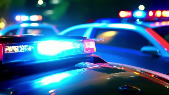 Shifting Focus on Flashing Police Emergency Lights &ndash; Urban Alert Scene in 4K


