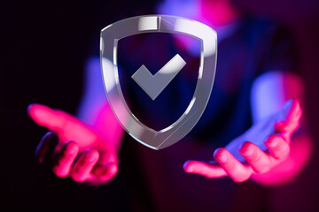 Cybersecurity, data protection, online safety, secure, privacy, shield, checkmark, digital...