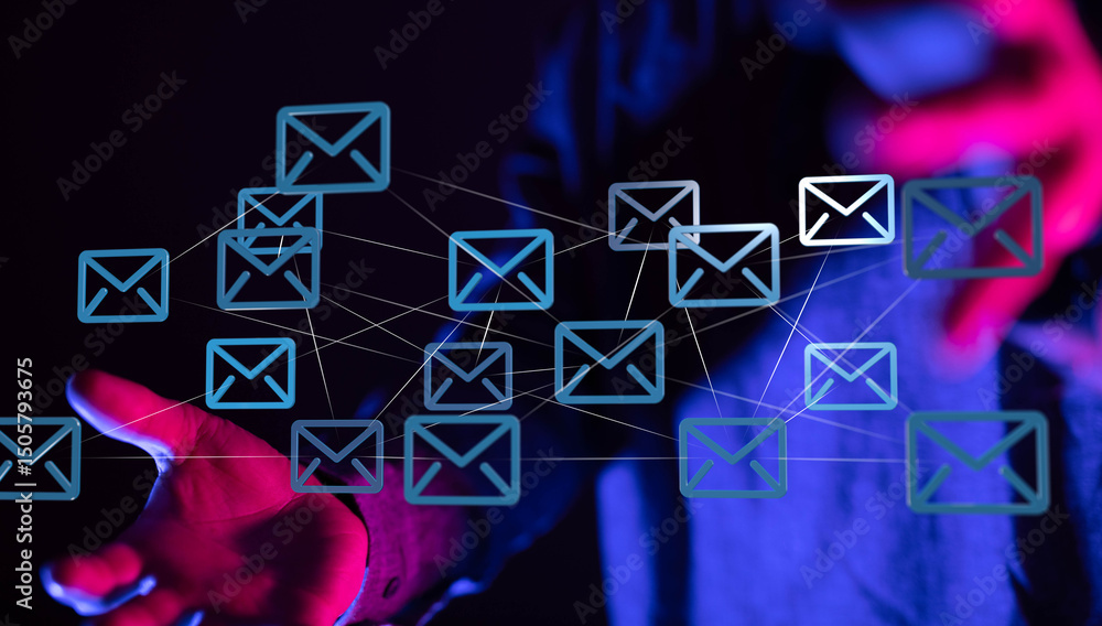 Fototapete abstract image of email icons connected, representing global communication and networking.