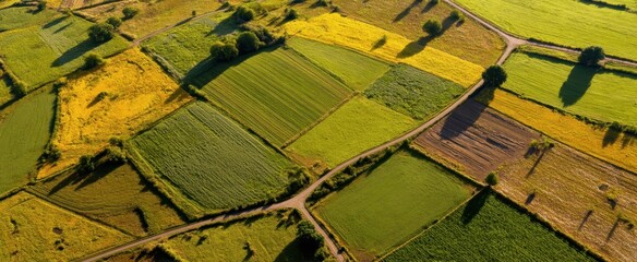 The Aerial View of Vibrant Patchwork Fields in Lush Countryside