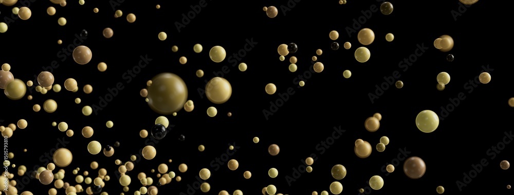 Aufkleber beautiful abstract background with many golden and brown spheres falling on a black background. perf