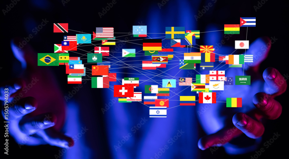 Leinwandbilder image of interconnected flags representing global collaboration and networking.