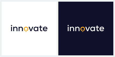 innovate logo design vector, typography text light bulb graphic icon concept