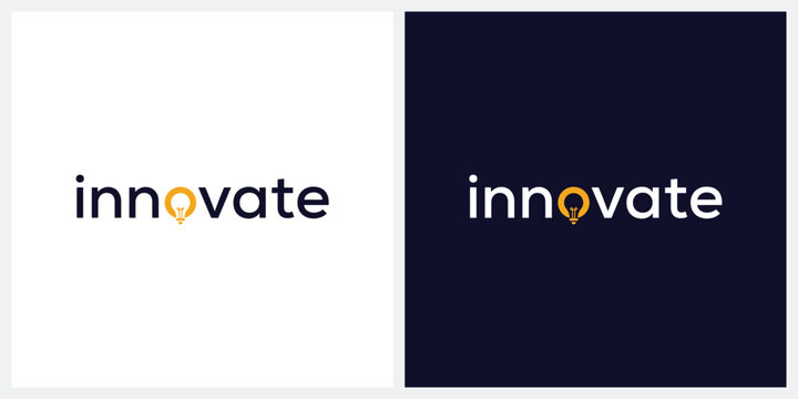 innovate logo design vector, typography text light bulb graphic icon concept