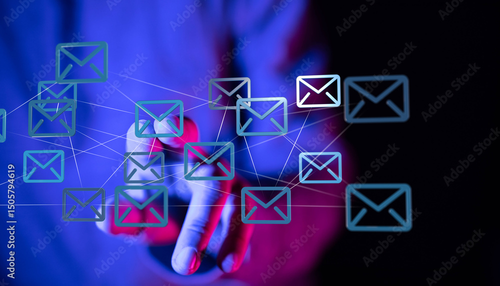 Fototapete image of interconnected email icons, representing secure global communication and data exchange.