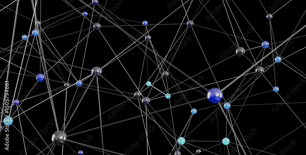 Poster Abstract 3D rendering of a complex network. Ideal for technology, connection, and global concepts.