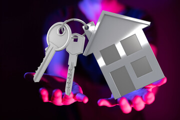 Image of house keys and a home model, perfect for real estate, property, and homeownership concepts.