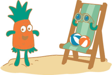 Obraz premium Fun Summer Illustration of Pineapple Character in Beach Chair