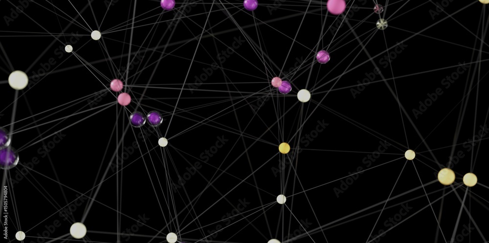 Poster stock photo of an abstract network with colorful nodes and connecting lines. perfect for technology,
