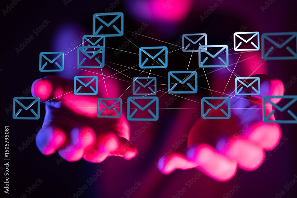 Aufkleber Abstract image of email icons forming a network, representing global communication and connectivity.