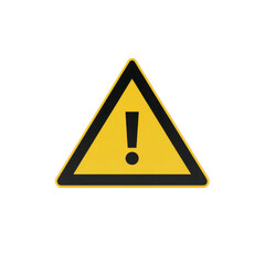 Yellow triangular warning sign with black exclamation mark in center, symbolizing caution or alert. sign is isolated on transparency background