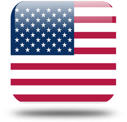 usa Flag – 3D Square Icon Style with Drop Shadow, High Resolution PNG