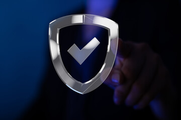 Shield icon symbolizes online safety, data security, and system protection.  Ensuring secure...