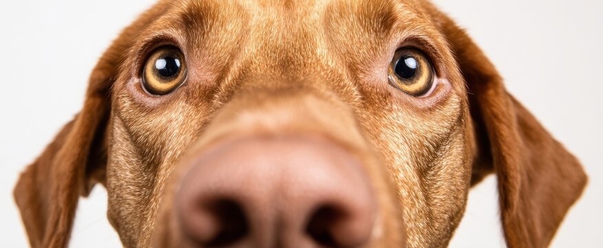 The close-up portrait of an adorable brown dog showcasing its expressive eyes.
