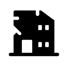 Icon of a damaged building to signify destruction or disrepair