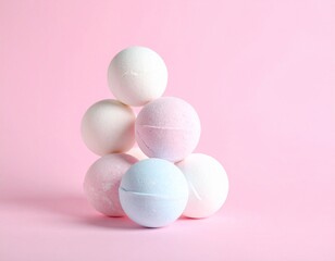 Stacked Pastel Bath Bombs on Pink Background