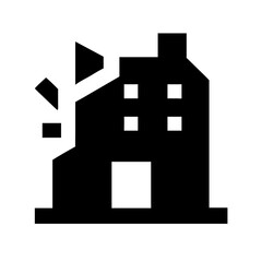 Icon of a damaged building to signify destruction or disrepair