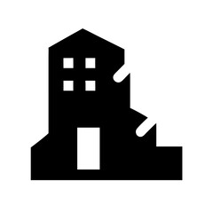 Icon of a damaged building to signify destruction or disrepair