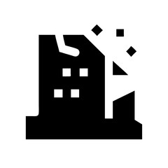 Icon of a damaged building to signify destruction or disrepair