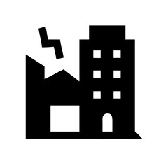 Icon of a damaged building to signify destruction or disrepair